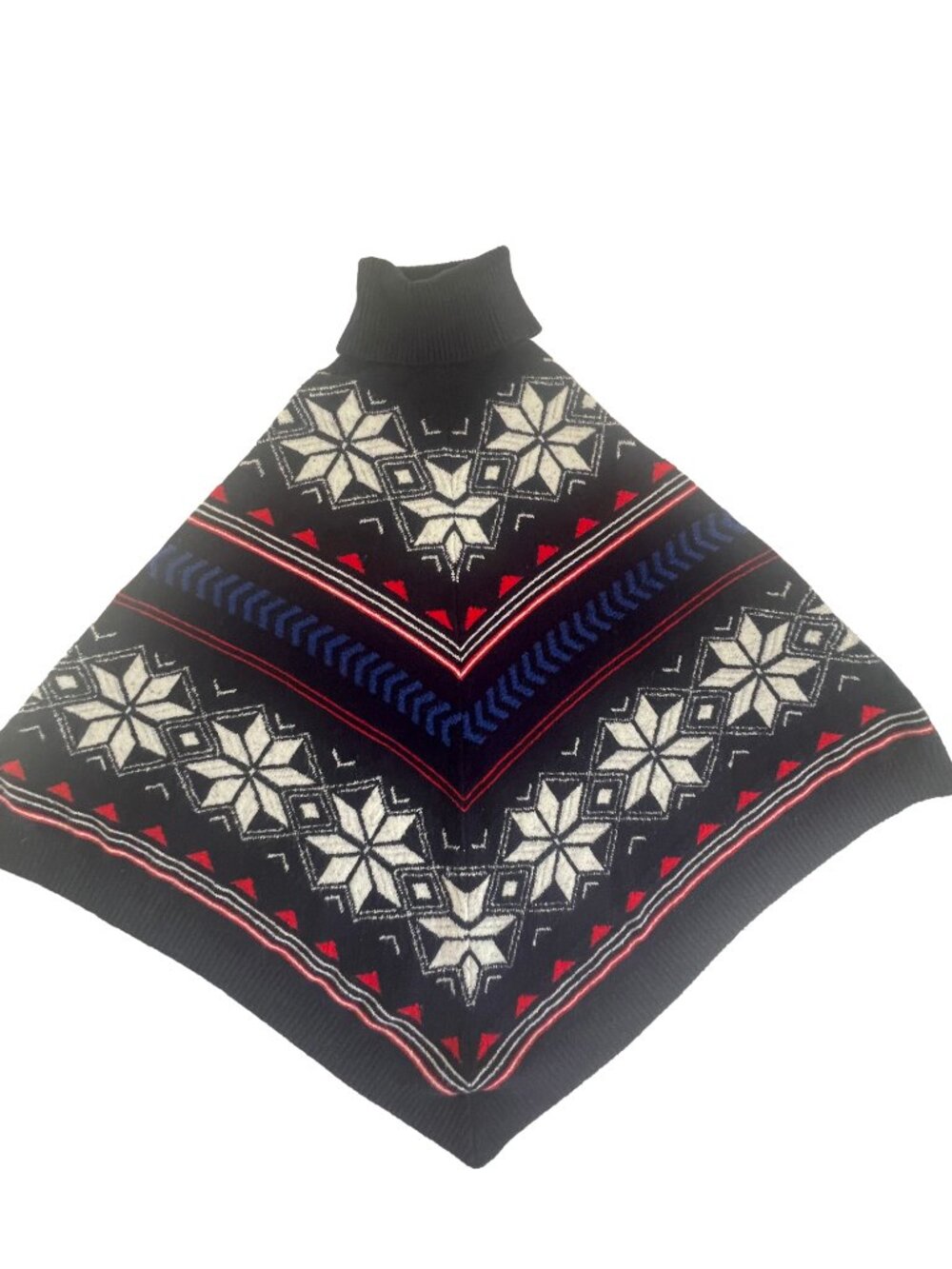 St John's Bay Fair Isle Nordic Poncho Sweater XS/S Turtleneck Snowflake